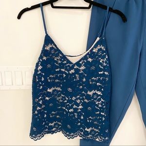 Babaton Aritzia peacock blue lace tank xs